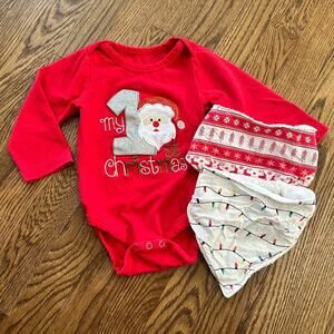 My First Christmas onesie bodysuit and bib set, size 3-6 months